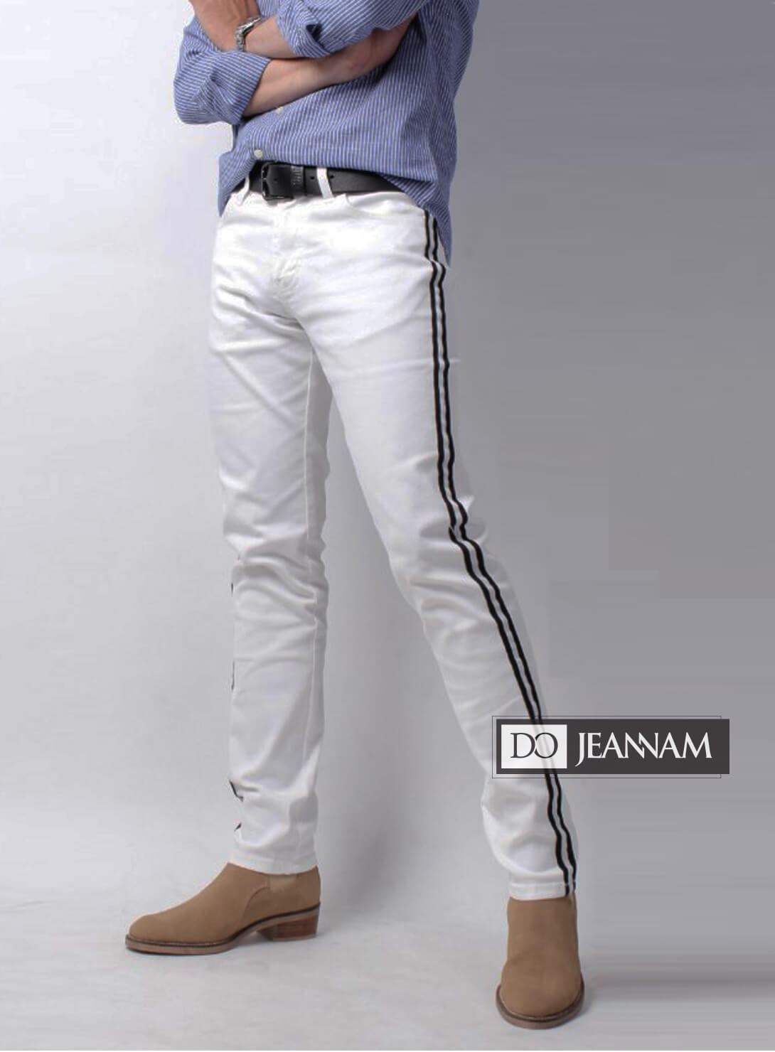 Quần jeans đen sọc trắng rách gối | Shopee Việt Nam
