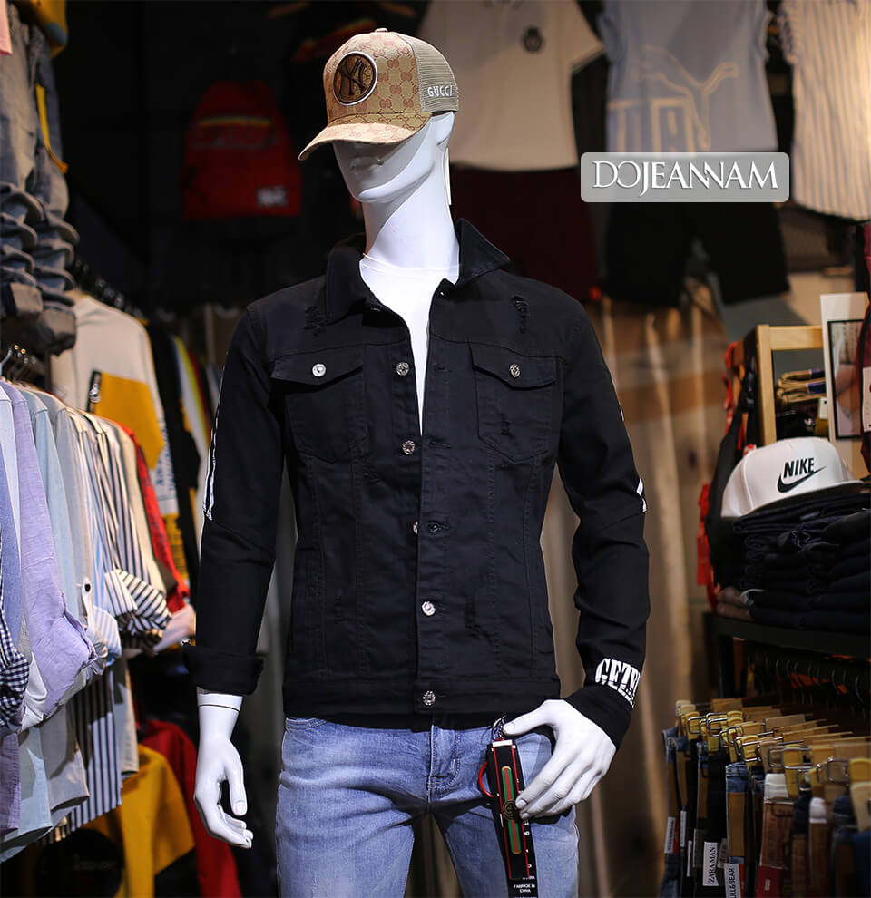 Shop bán Áo khoác jean nam đen in hình rẻ đẹp| Dojeannam.com